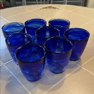 Cobalt Blue Swirl Art Glass Drinking Glasses